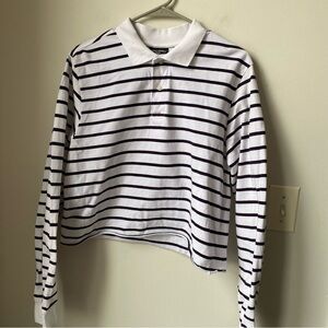 Striped Long Sleeve Cropped Preppy Polo Shirt boxy fit 100% cotton